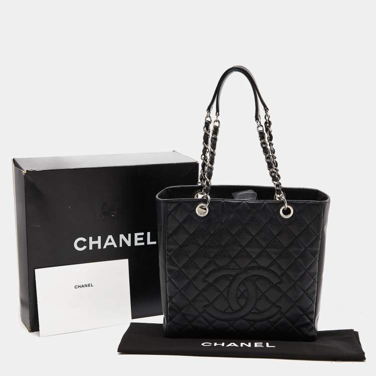 Pre Owned Chanel Black Quilted Caviar Leather XL Petite Shopping Tote