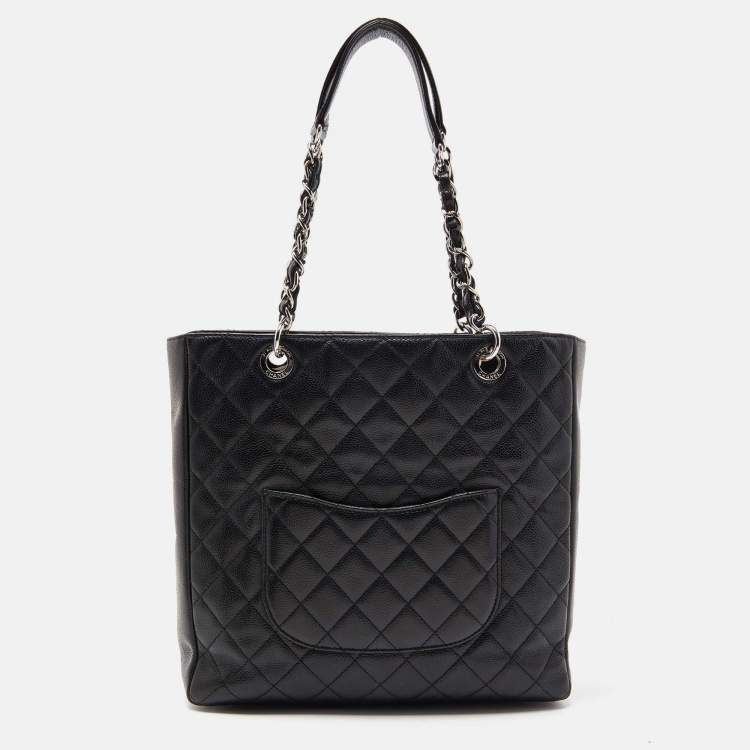 Pre Owned Chanel Black Quilted Caviar Leather XL Petite Shopping Tote
