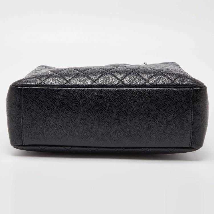 Pre Owned Chanel Black Quilted Caviar Leather XL Petite Shopping Tote