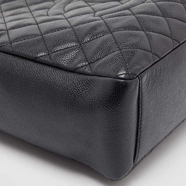 Pre Owned Chanel Black Quilted Caviar Leather XL Petite Shopping Tote