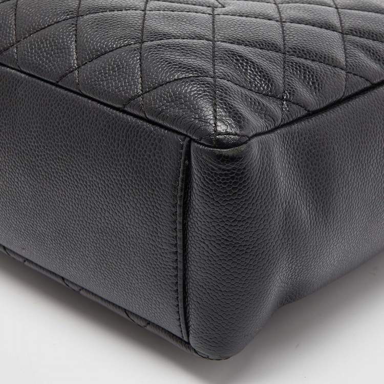 Pre Owned Chanel Black Quilted Caviar Leather XL Petite Shopping Tote