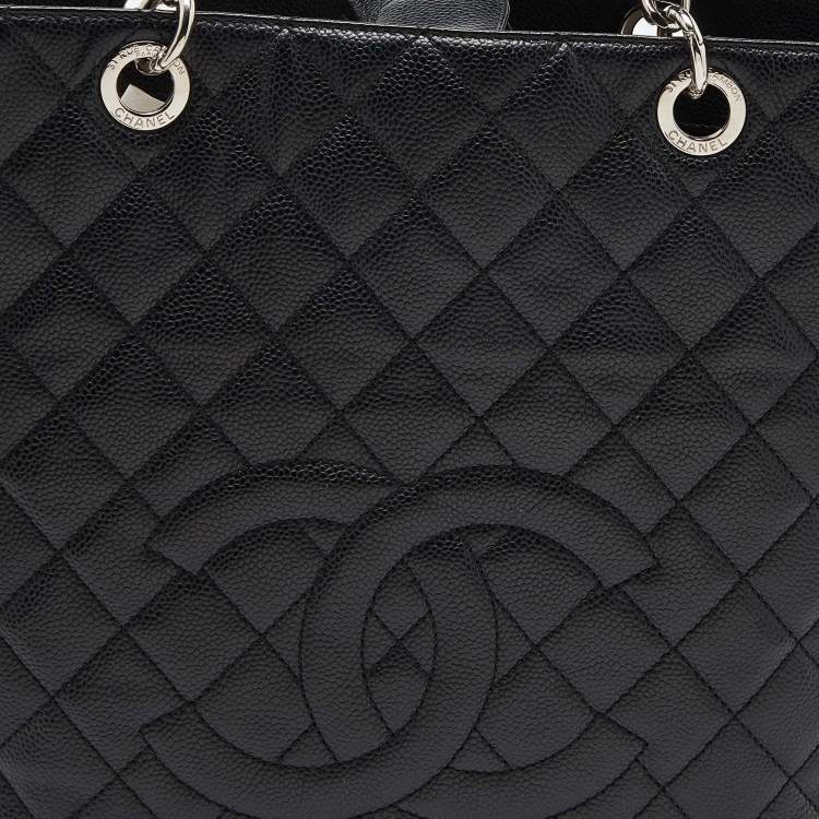 Pre Owned Chanel Black Quilted Caviar Leather XL Petite Shopping Tote