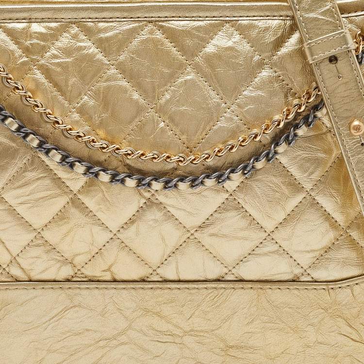 Pre Owned Chanel Gold Quilted Leather Medium Gabrielle Hobo 