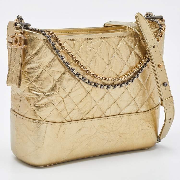 Pre Owned Chanel Gold Quilted Leather Medium Gabrielle Hobo 