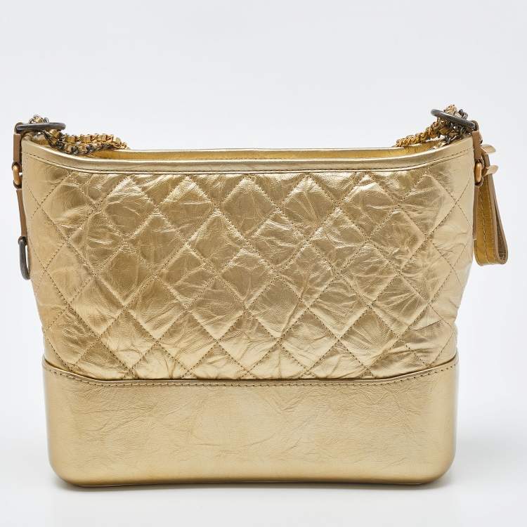Pre Owned Chanel Gold Quilted Leather Medium Gabrielle Hobo 