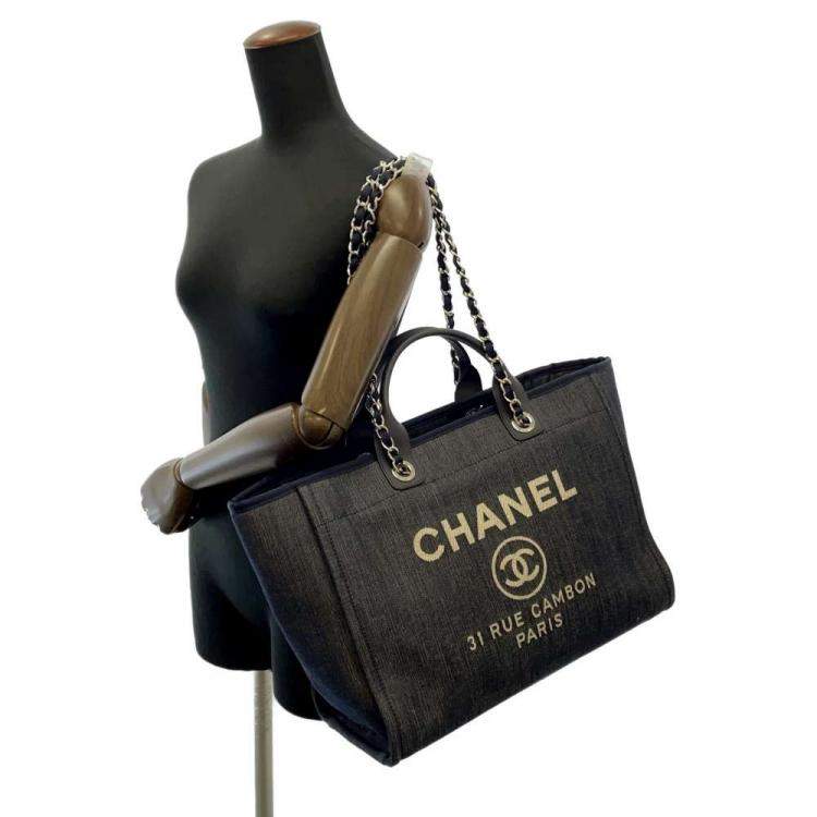 Pre Owned Chanel Black Canvas Large Deauville Tote Bag