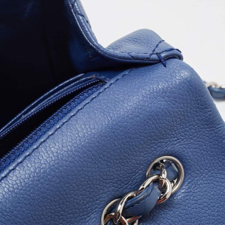 Pre Owned Chanel Blue Quilted Caviar Leather Jumbo Classic Single Flap Bag