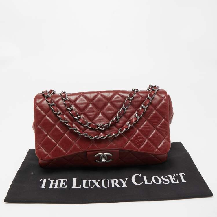 Pre Owned Chanel Red Quilted Leather Jumbo Classic Single Flap Bag