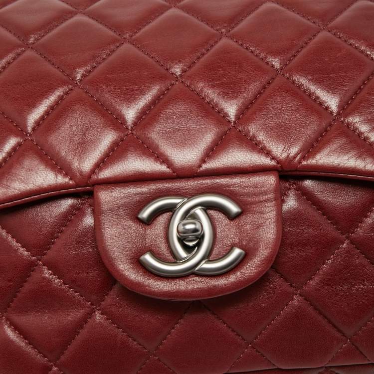 Pre Owned Chanel Red Quilted Leather Jumbo Classic Single Flap Bag