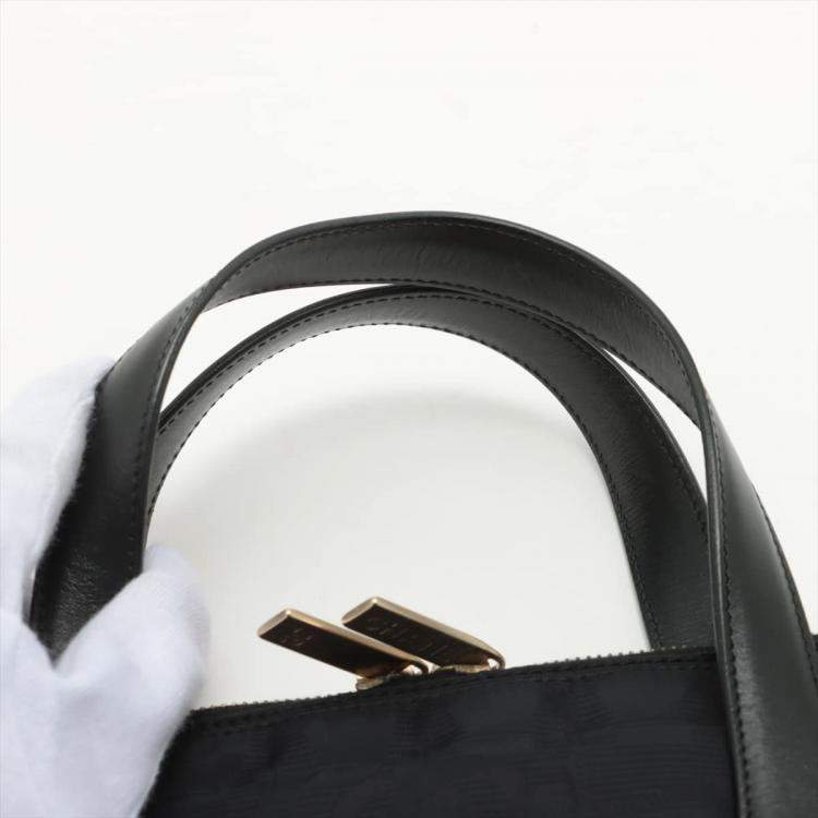 Pre Owned Chanel New Travel Line Nylon & leather Hand bag Black Silver Metal fittings 7962748