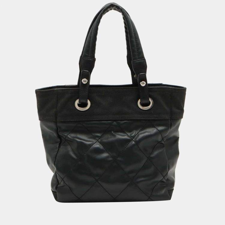 CHANEL Chanel Tote Bag Paris Biarritz PM Black Women's Leather Canvas