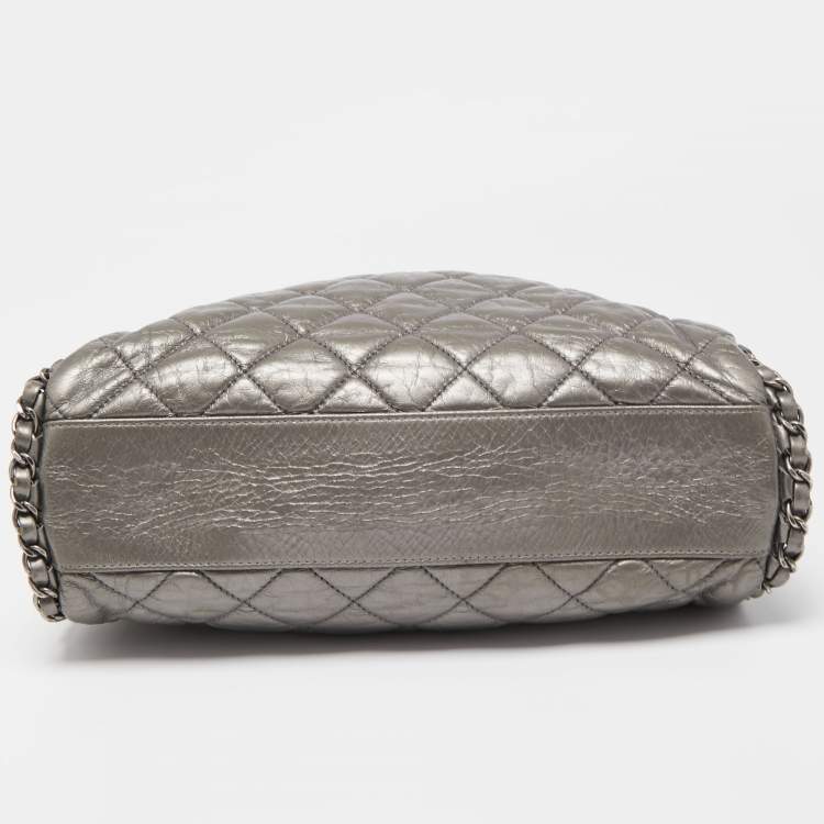 Pre Owned Chanel Grey Quilted Leather Chain Me Hobo