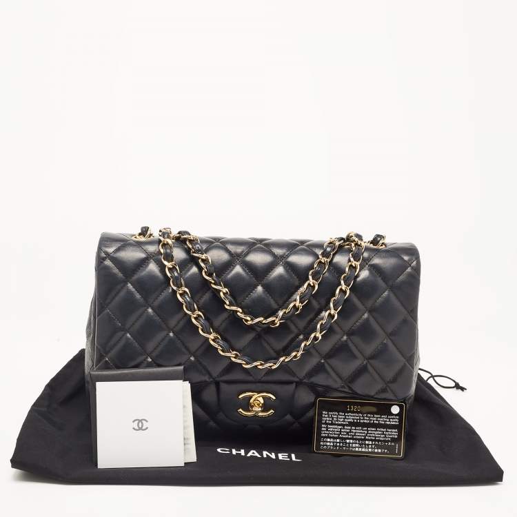Pre Owned Chanel Black Quilted Leather Jumbo Classic Single Flap Bag