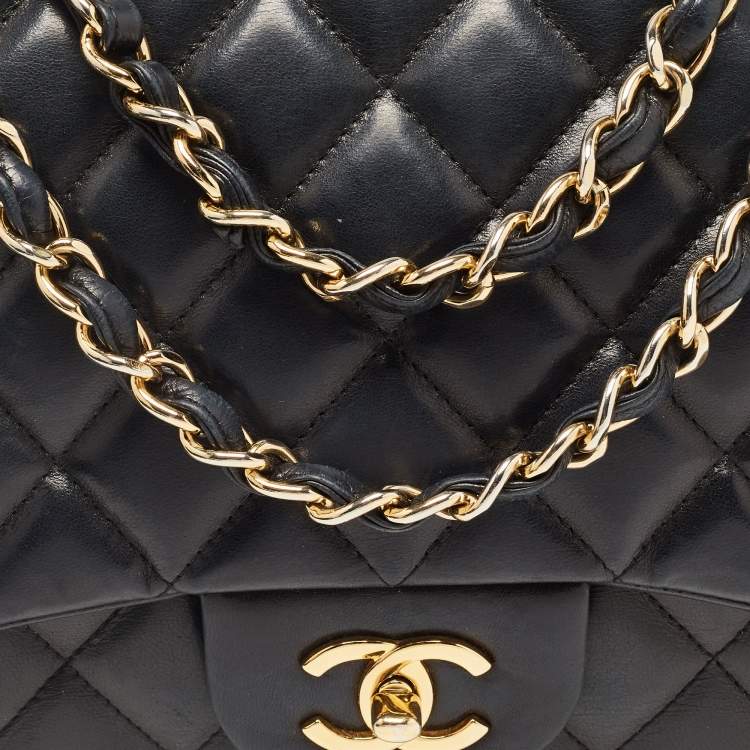 Pre Owned Chanel Black Quilted Leather Jumbo Classic Single Flap Bag