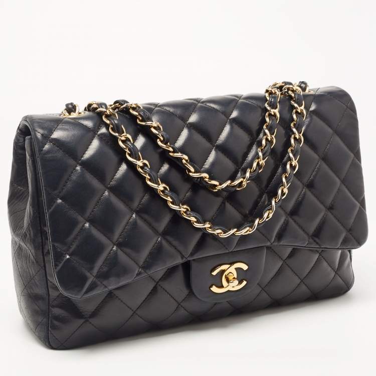 Pre Owned Chanel Black Quilted Leather Jumbo Classic Single Flap Bag