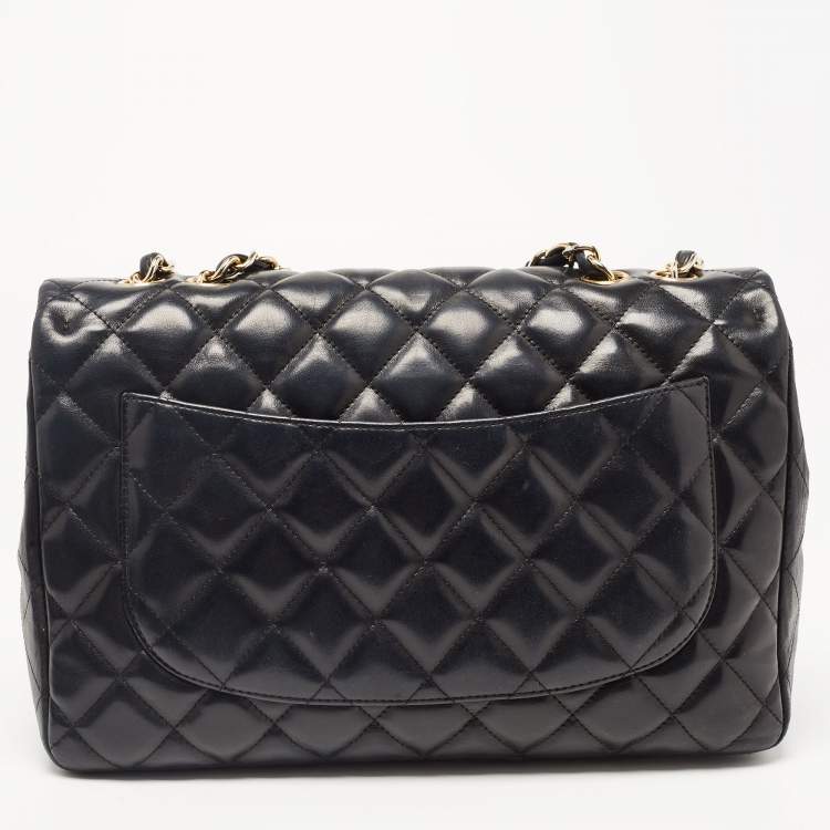 Pre Owned Chanel Black Quilted Leather Jumbo Classic Single Flap Bag