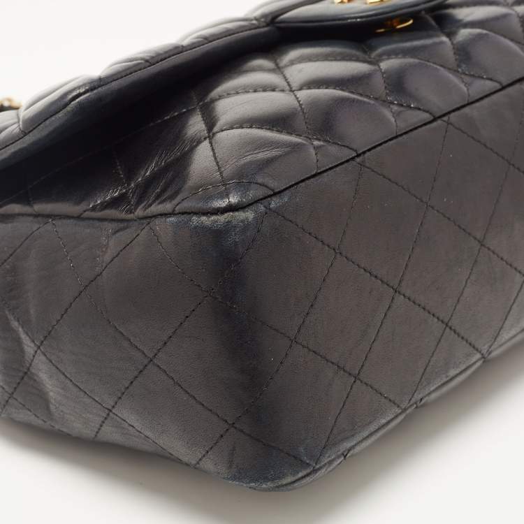 Pre Owned Chanel Black Quilted Leather Jumbo Classic Single Flap Bag