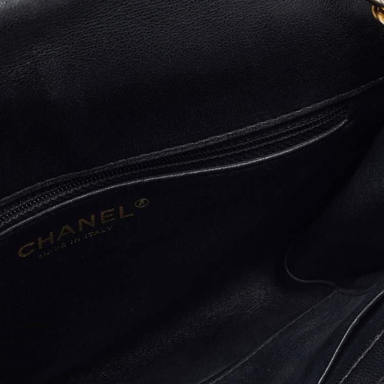 Pre Owned Chanel Black Leather Reversed Chevron Flap Bag