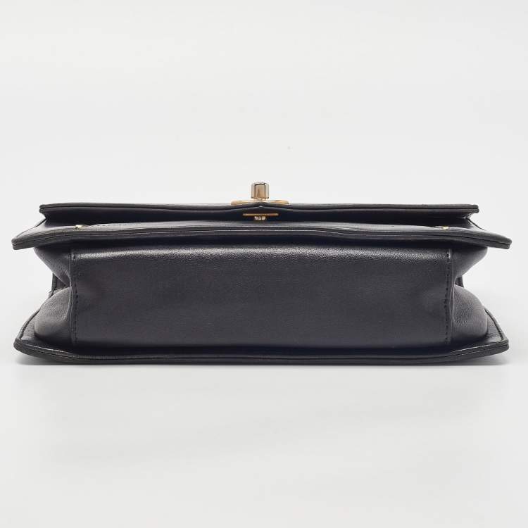Pre Owned Chanel Black Leather Reversed Chevron Flap Bag