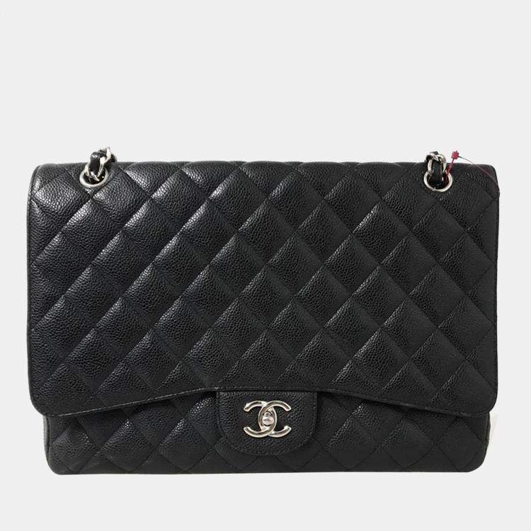 $9600 CHANEL Classic small double Flap Bag black caviar gold