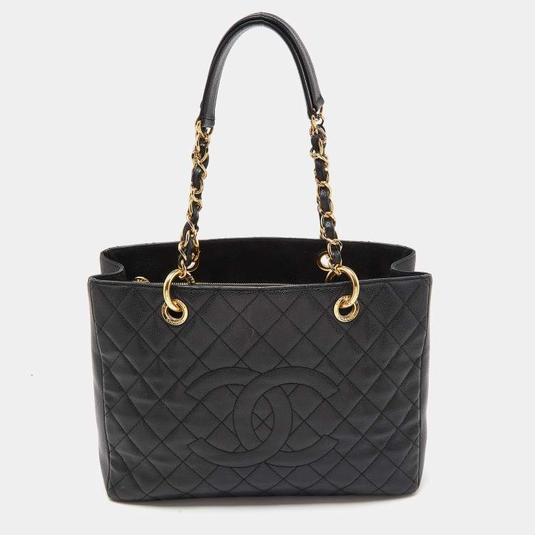 Chanel Black Quilted Caviar Leather Grand Shopping Tote