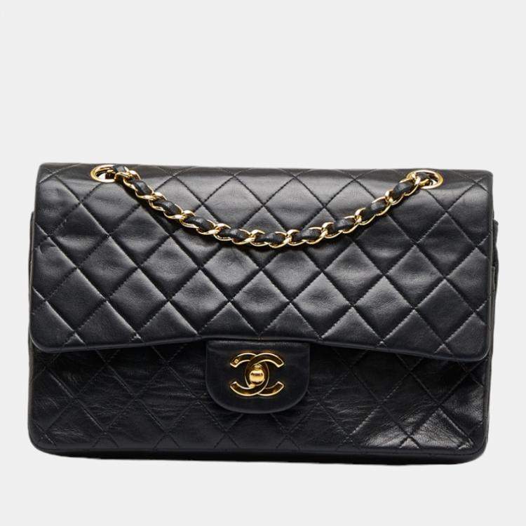 Chanel Black Lambskin Leather Medium Classic Double Flap Shoulder Bag Chanel