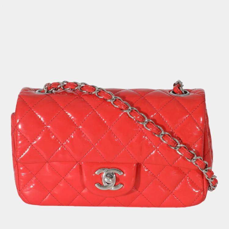 Chanel Red Patent Leather Mini Rectangular Classic Single Flap