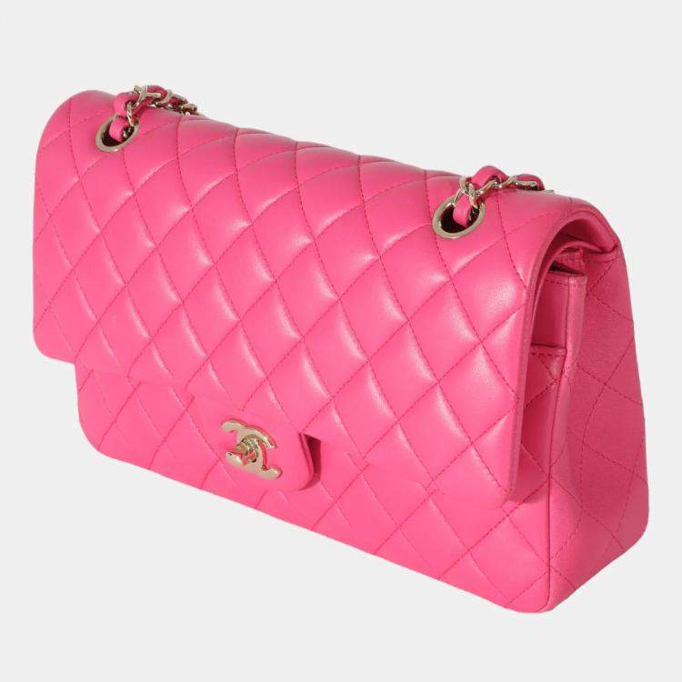 Chanel Pink Quilted Lambskin Leather Medium Classic Double Flap Shoulder Bag