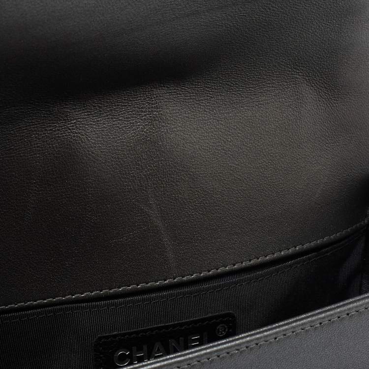 Pre Owned Chanel Grey Woven Patent, Suede and Leather Small Boy Bag