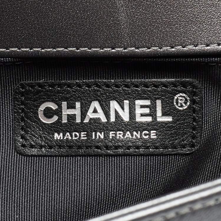 Pre Owned Chanel Grey Woven Patent, Suede and Leather Small Boy Bag