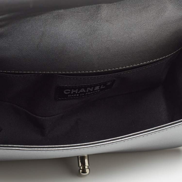 Pre Owned Chanel Grey Woven Patent, Suede and Leather Small Boy Bag