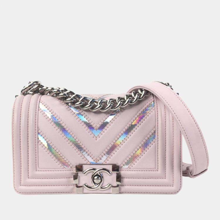 Chanel Pink Small Iridescent Chevron Boy Bag Chanel