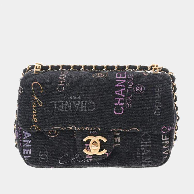 Chanel Black Denim Logo Printed Flap Bag Shoulder Bag Chanel | The Luxury  Closet