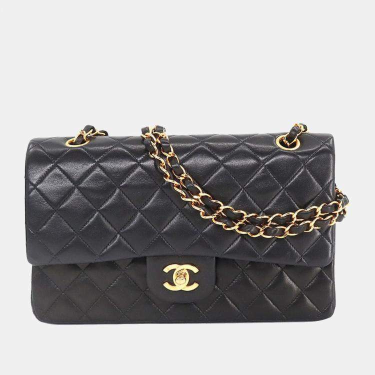 Chanel Black Leather Medium Vintage Classic Double Flap Shoulder Bag