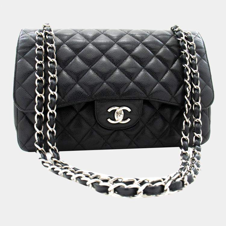 Chanel Black Calfskin Leather Jumbo Classic Double Flap Shoulder Bag Chanel