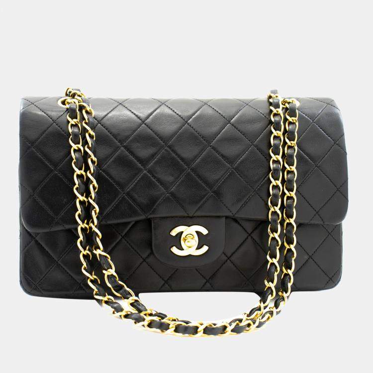 Chanel Black Lambskin Leather Medium Classic Double Flap Shoulder Bag