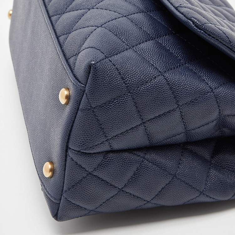 Pre Owned Chanel Blue/Pink Quilted Caviar Leather and Watersnake Leather Medium Coco Top Handle Bag