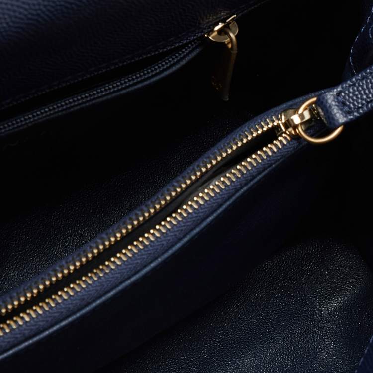 Pre Owned Chanel Blue/Pink Quilted Caviar Leather and Watersnake Leather Medium Coco Top Handle Bag