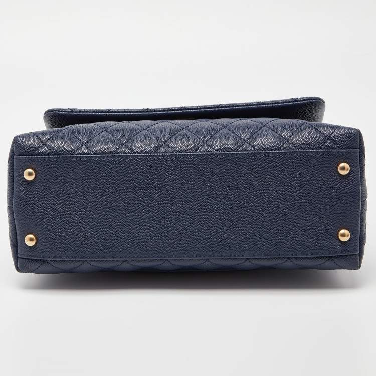 Pre Owned Chanel Blue/Pink Quilted Caviar Leather and Watersnake Leather Medium Coco Top Handle Bag