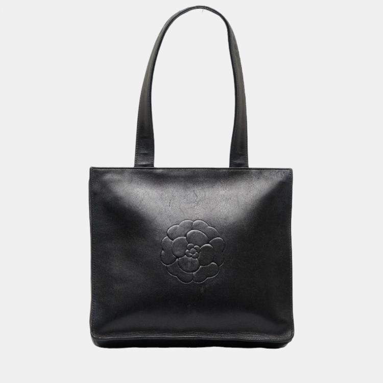 Chanel Black Leather Camellia Tote Bag