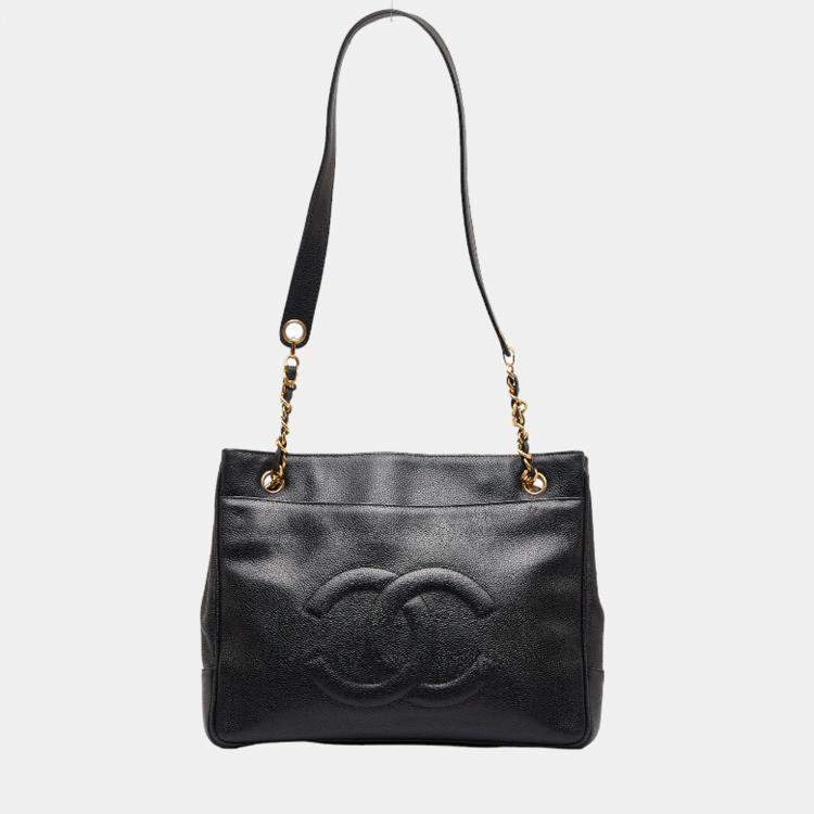 Chanel Black CC Caviar Leather Chain Tote Bag