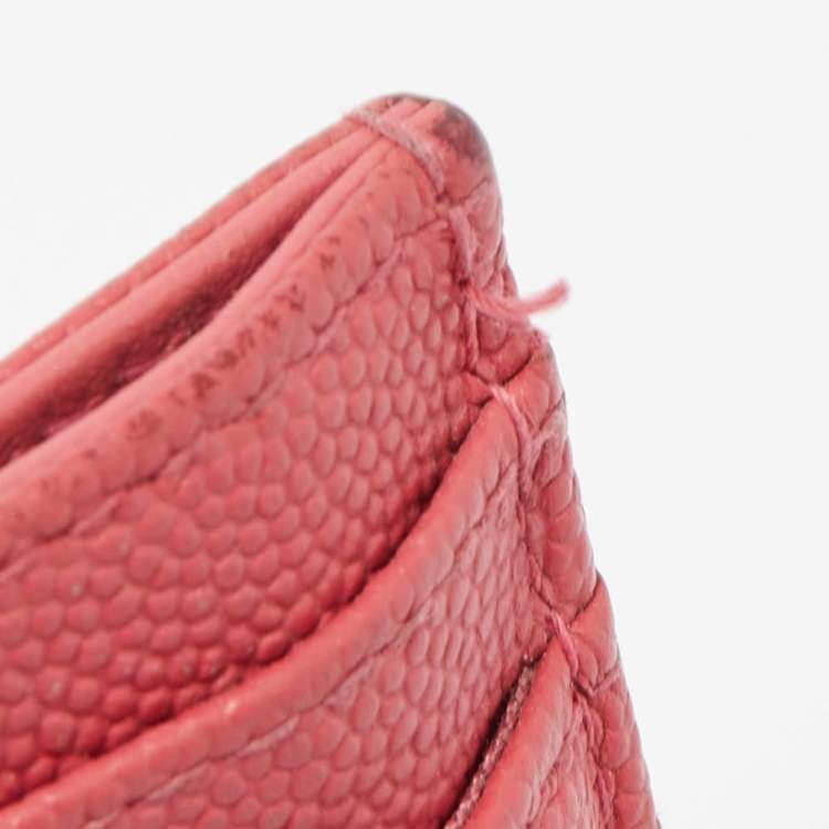 Pre Owned Chanel Pink Quilted Caviar Leather CC Filigree Card Holder 
