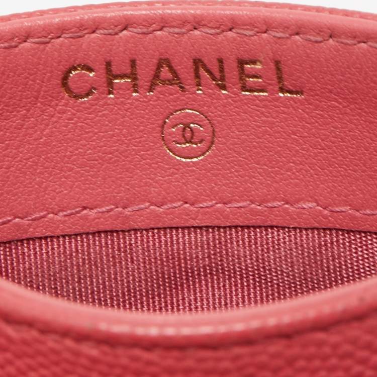 Pre Owned Chanel Pink Quilted Caviar Leather CC Filigree Card Holder 