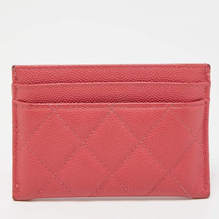 Pre Owned Chanel Pink Quilted Caviar Leather CC Filigree Card Holder 