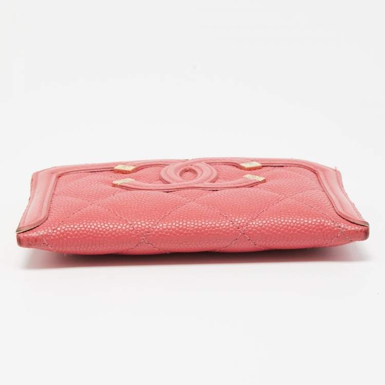 Pre Owned Chanel Pink Quilted Caviar Leather CC Filigree Card Holder 