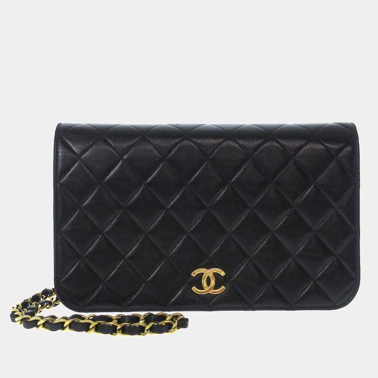 Chanel Black Leather Single Flap Wallet on chain