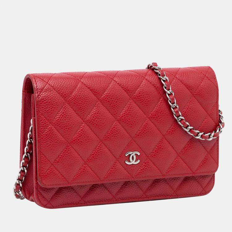 Chanel Red Caviar Wallet On Chain Chanel