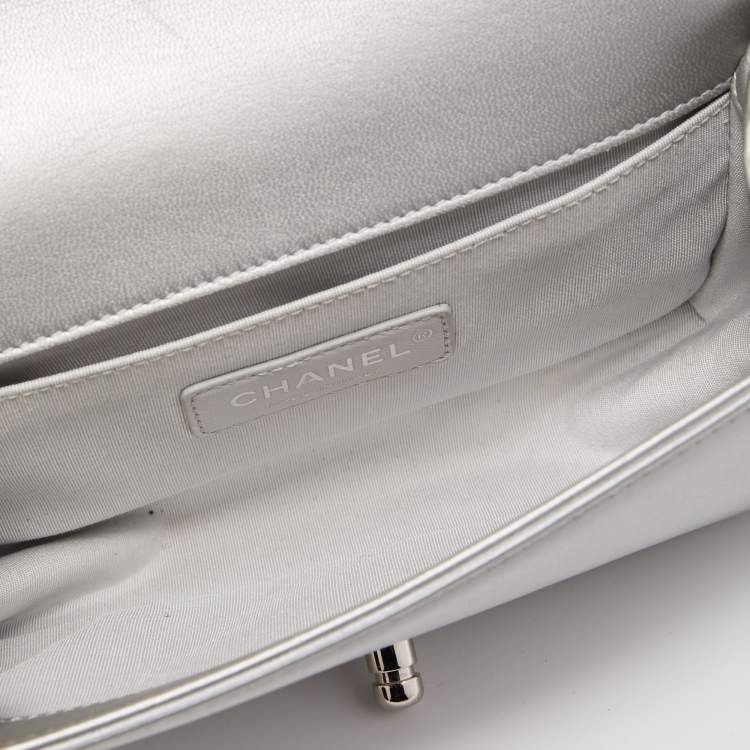 Pre Owned Chanel Silver/Blue PVC and Leather Small Water Boy Flap Bag