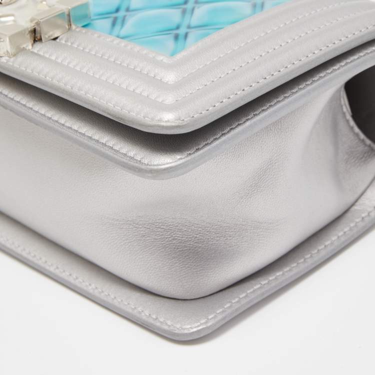 Pre Owned Chanel Silver/Blue PVC and Leather Small Water Boy Flap Bag