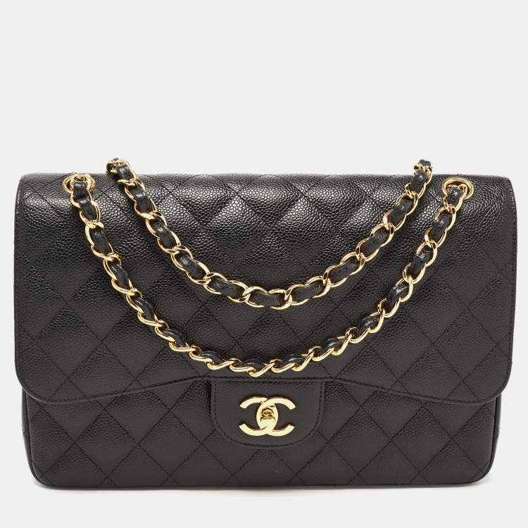 Chanel Black Quilted Caviar Leather Jumbo Classic Double Flap Bag Chanel |  The Luxury Closet